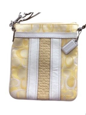 𝅺COACH vintage mini purse yellow ecru white  shoulder crossbody bag monogram